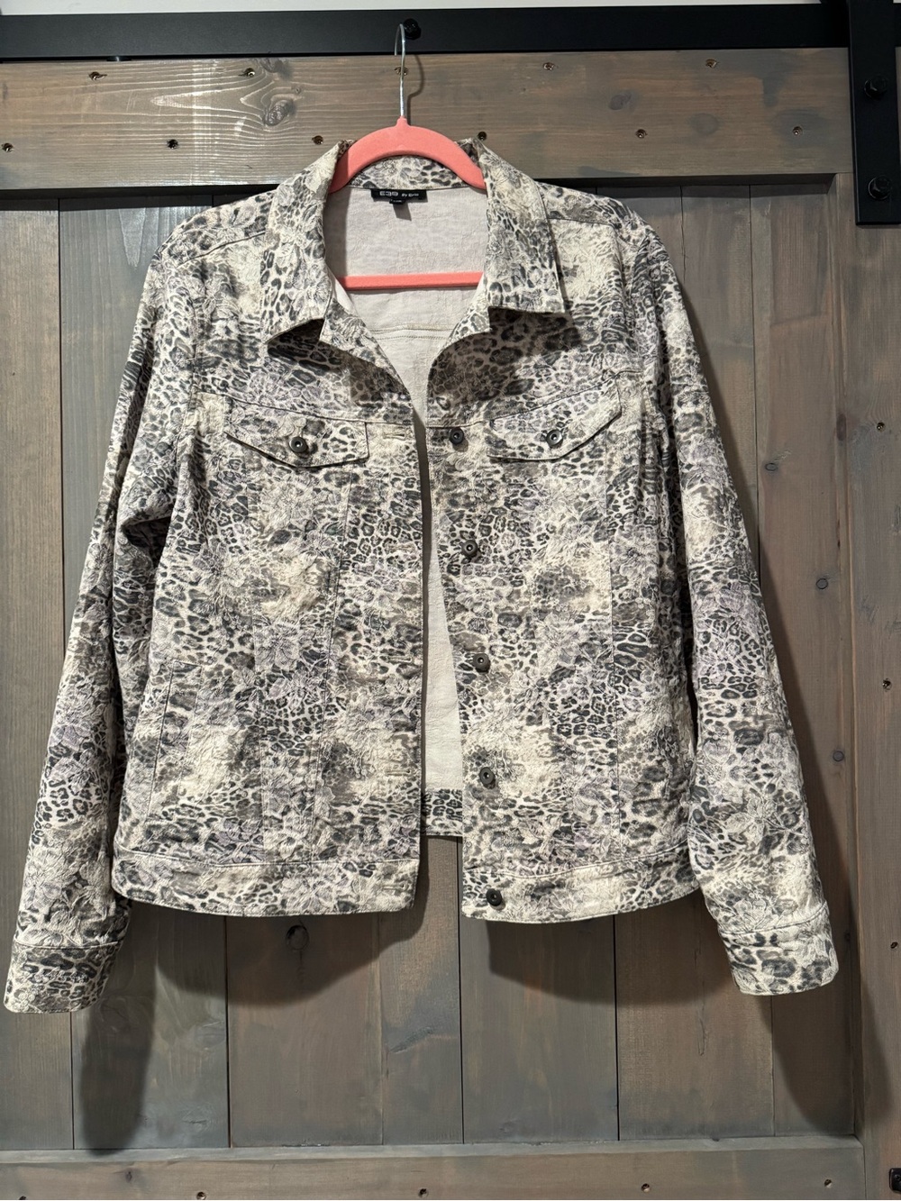 E39 by Eric Womens Long Sleeve Animal Prt W/Embroidered Floral Ptrn Jacket